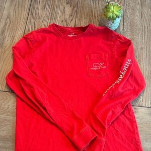 Vineyard Vines Boys Size L (16) Red Long Sleeve Whale Pocket T-Shirt